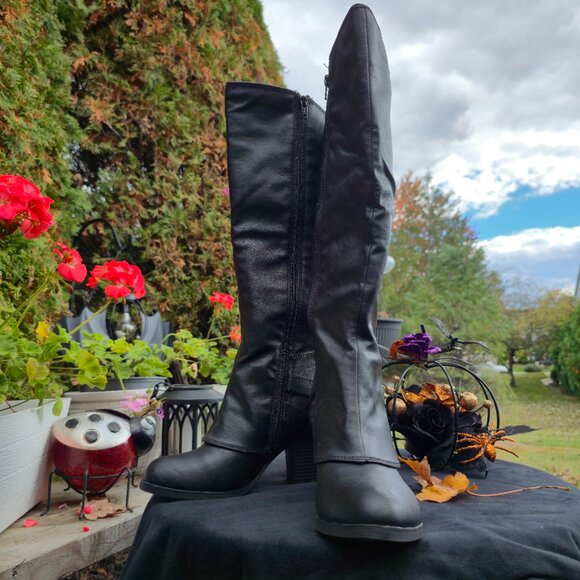 Women's Tall Wide Calf Knee High Emilee Boots with buckles by American Rag Black - Picture 6 of 11